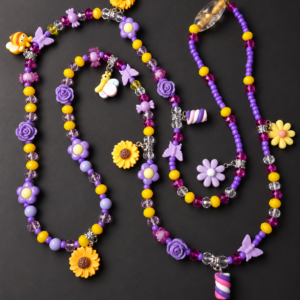 Guia de Erê Florzinha Artesanal | Girassóis, Rosas, Margaridas e Abelhinhas em Lilás e Amarelo