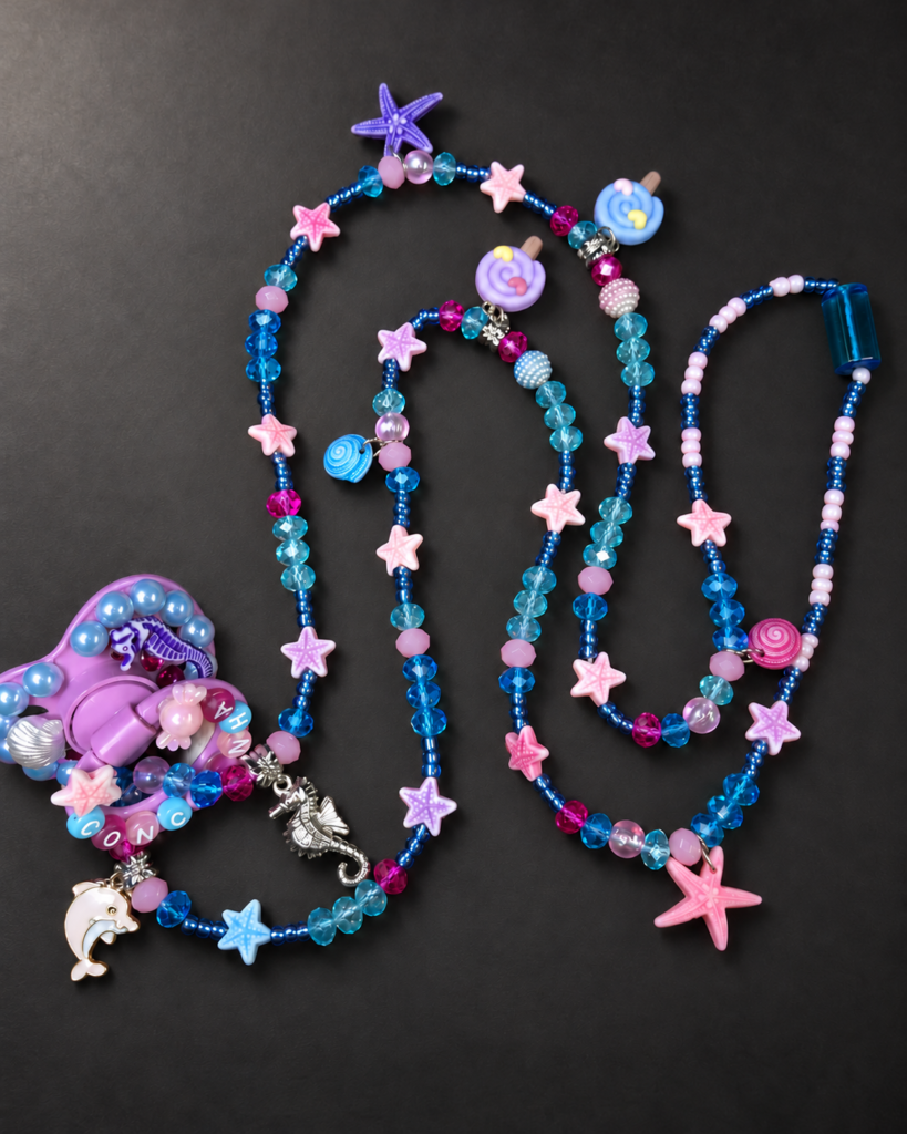 Guia de Erê Conchinha Artesanal | Estrelinhas-do-mar, Cavalinhos e Pérolas em Azul e Rosa